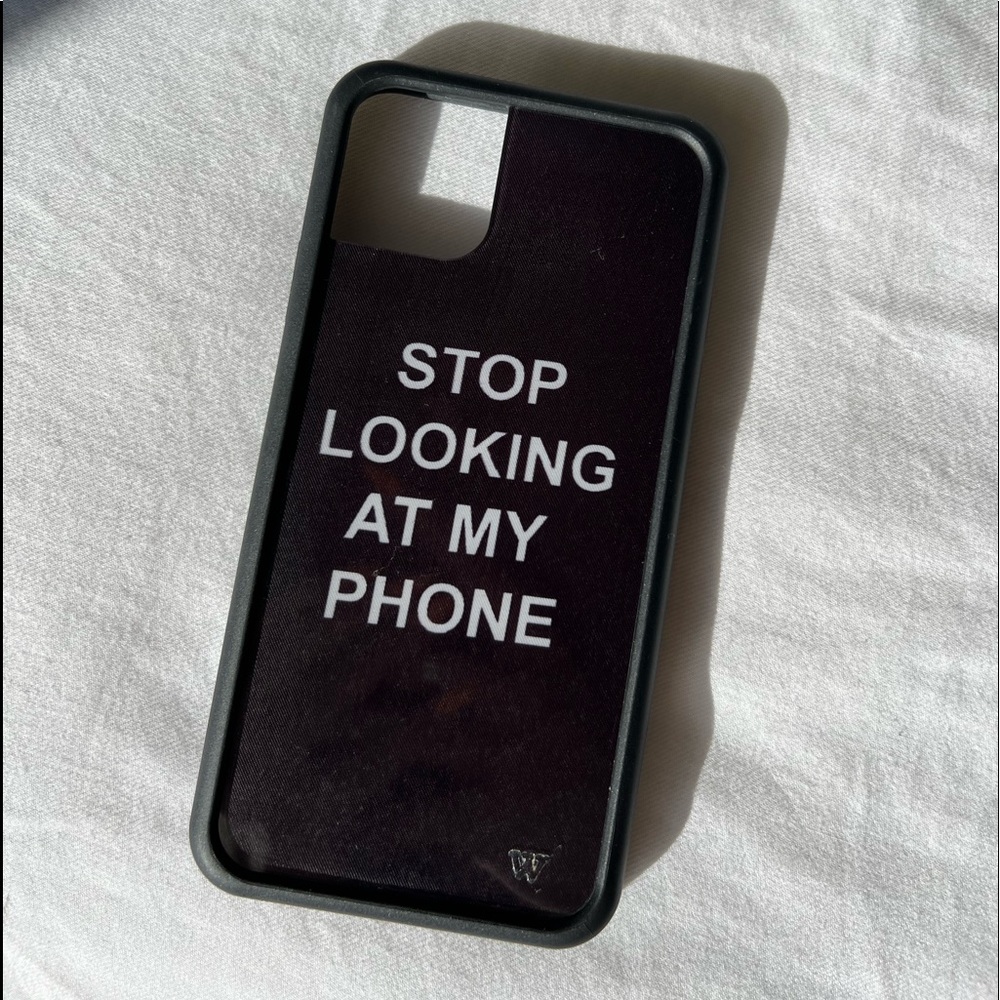 11 Pro Max - Stop Looking at My Phone Case - Wildflower - Black